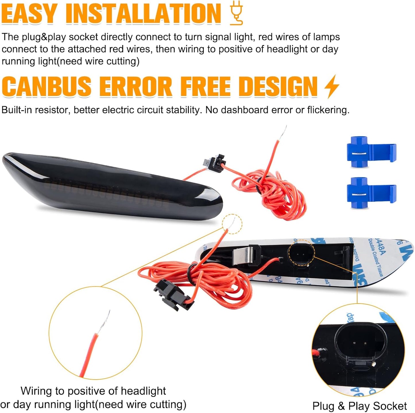 Switchback Sequential Amber & White LED Side Marker Lights Turn Signal